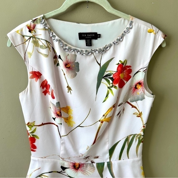 Ted Baker Irisola Pink Floral Jeweled Neck Cap Sleeve Mini Dress Cocktail Size 0 - Picture 6 of 10